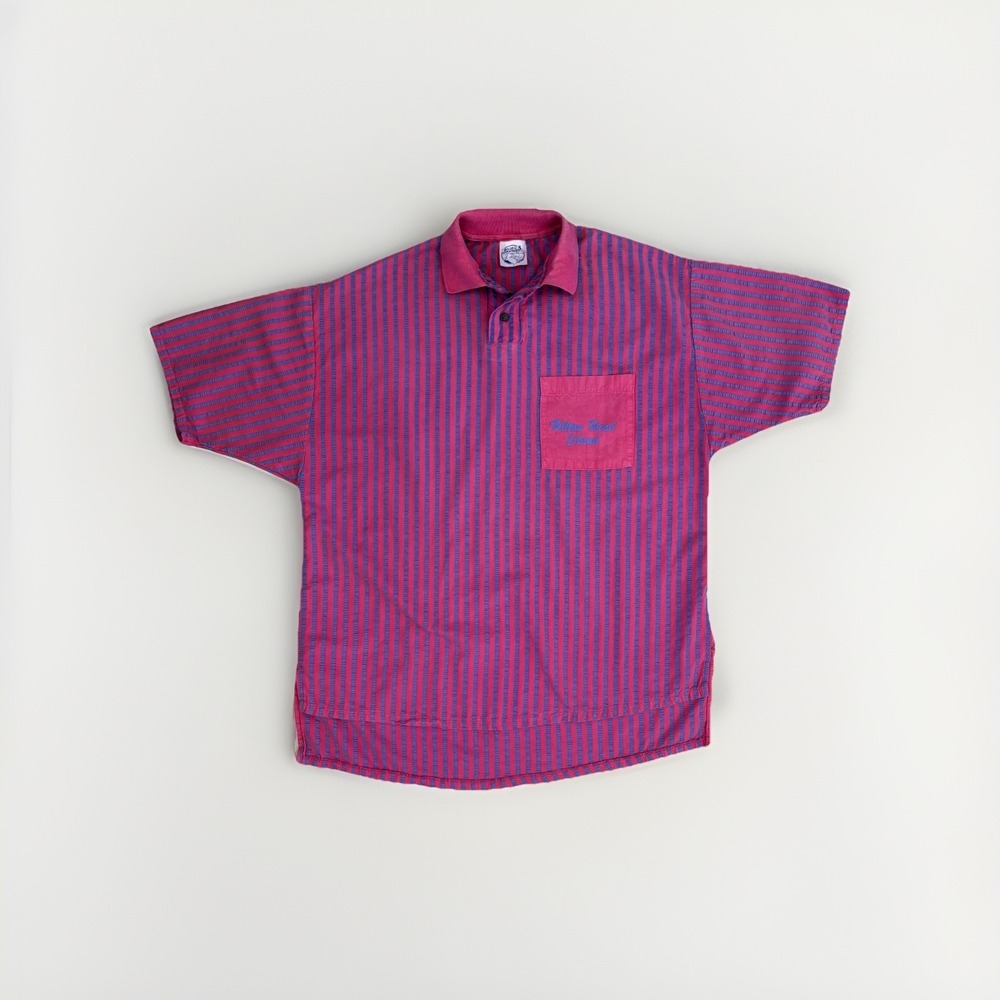 Vtg Eagle Seersucker Purple Pink Hilton Head Polo Shirt Size Large Made In USA